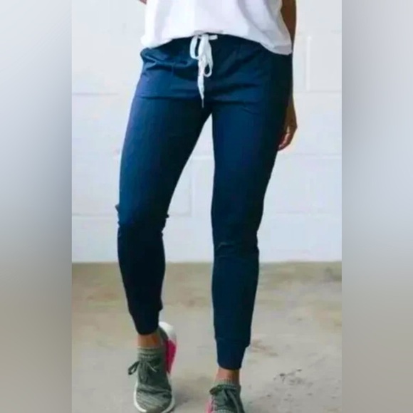 NWOT Zyia Active Heathered Navy Blue Jogger Pants with white Drawstring XL - Picture 1 of 5